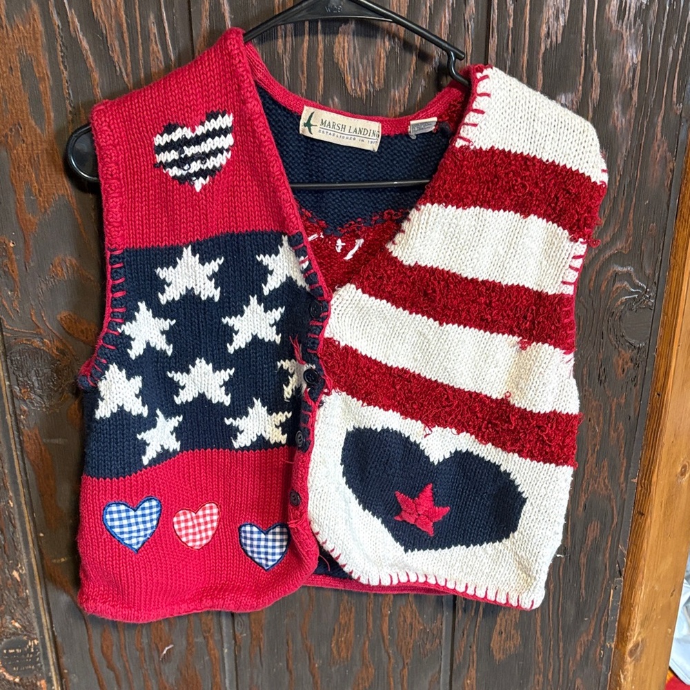 Marsh Landing Red and White Knit Vest with Stars